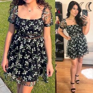 NWT Lulus Radiant Love Black Embroidered Skater Dress | Medium